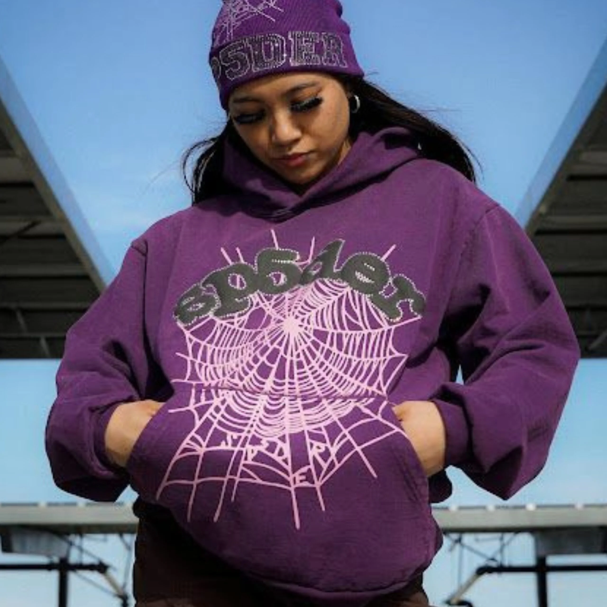 Sp5der Spider Web Hoodie Purple